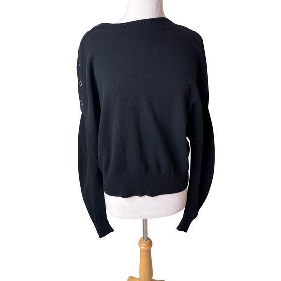 LEWIT Cashmere Blend Drop Shoulder Sweater Snap Details Black Size Large - Picture 2 of 12